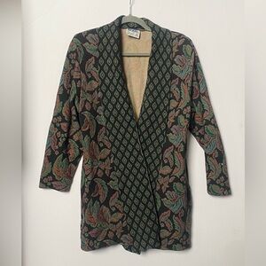 Colorful Leaf Patterned Open Cardigan